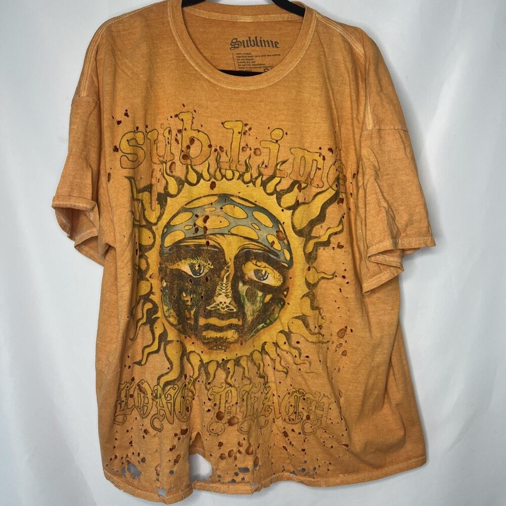 Sublime Long Beach Sun Orange Destroyed Oversized Tee Shirt S / M Distressed